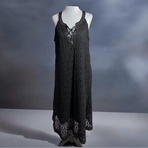 NWOT Michel Studio Black Crochet Knit Halter Midi Dress 1X